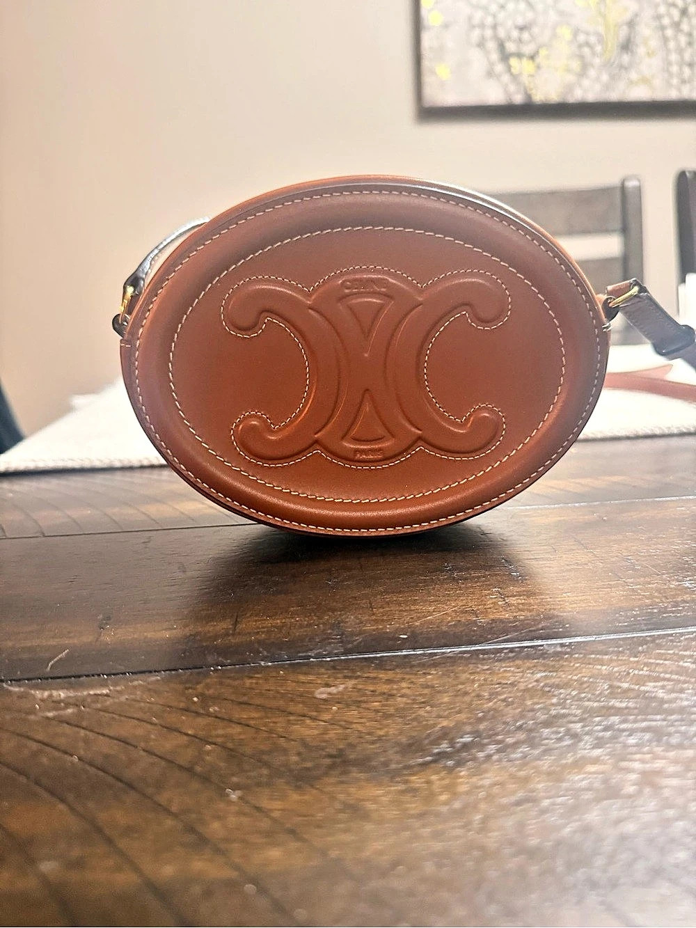 CELINE Cuir Triomphe Oval Purse Crossbody Bag Brown